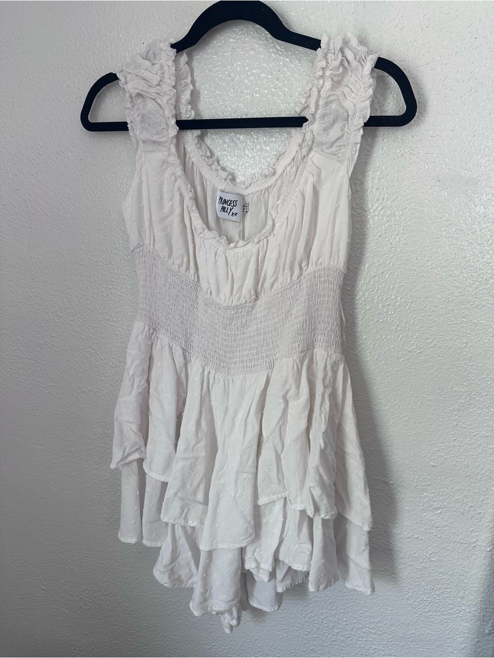Princess Polly Size 8 White Fairy Flowy Romper Swiss Dot Cottage Milkmaid Ren